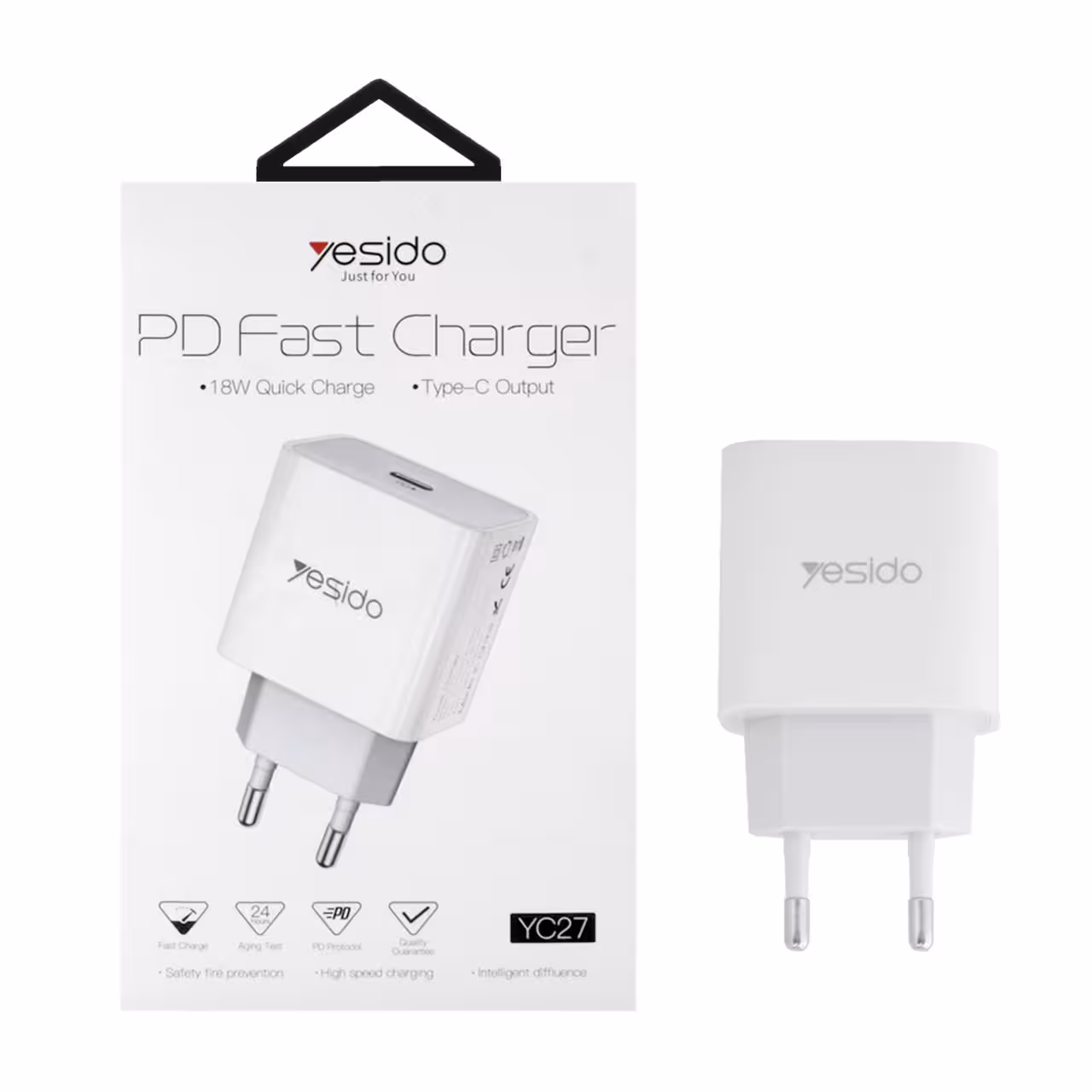 شارژر دیواری فست شارژ یسیدو YESIDO YC27 توان 18 وات