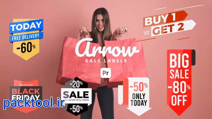 دانلود پروژه پریمیر فلش و برچسب آفر های ویژه فروش Arrow Sale Labels - پک تول