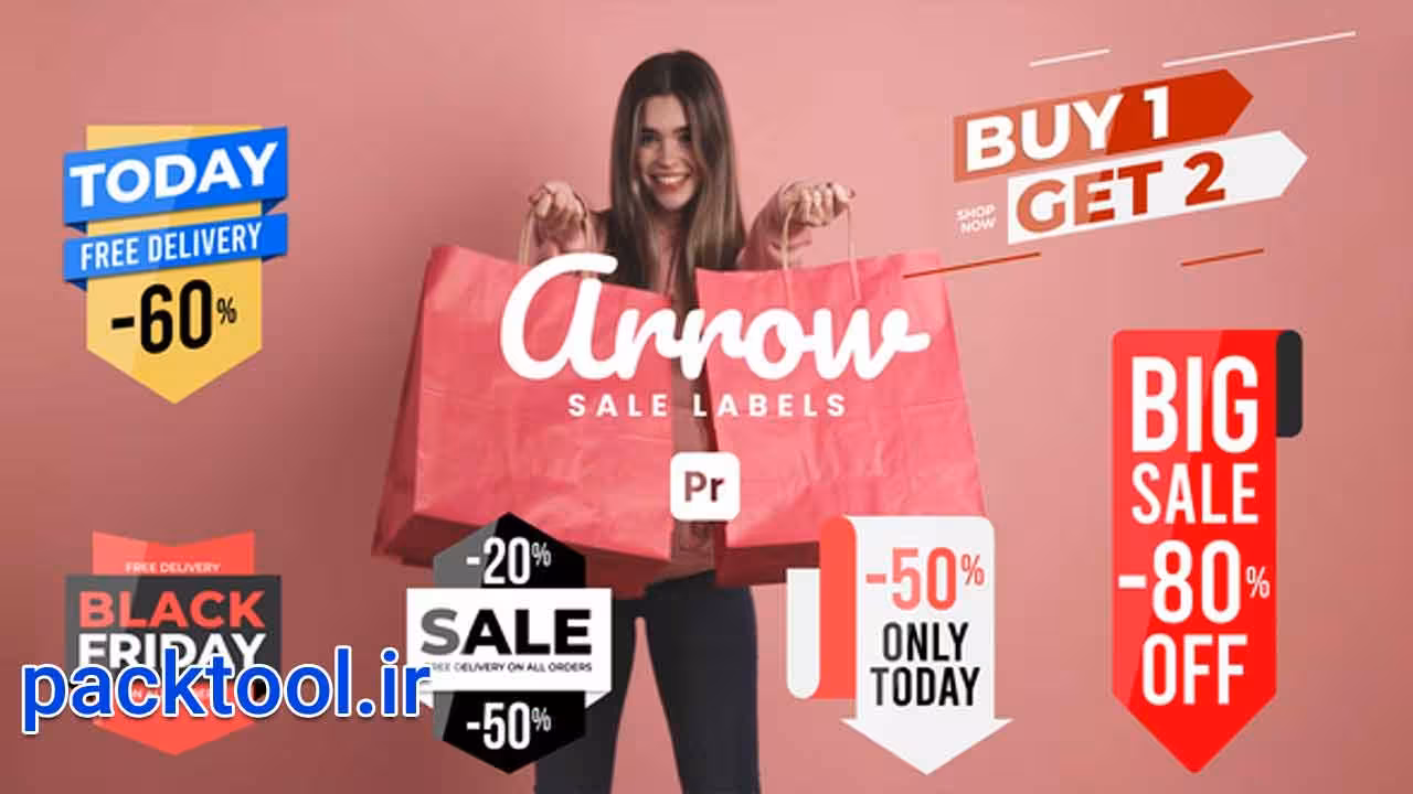 دانلود پروژه پریمیر فلش و برچسب آفر های ویژه فروش Arrow Sale Labels - پک تول