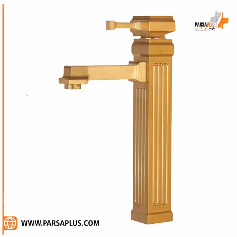شیر روشویی پایه بلند دوان مدل آلونی طلایی مات
