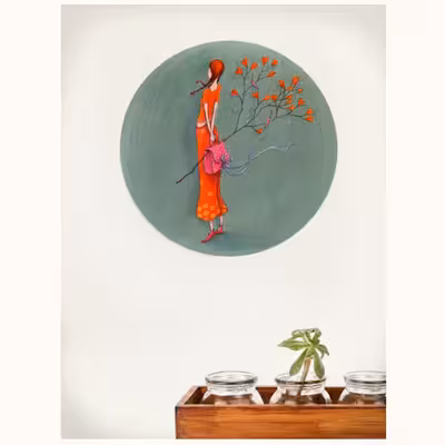 بشقاب دیوارکوب سفالی طرح دختر بهاری کد 14