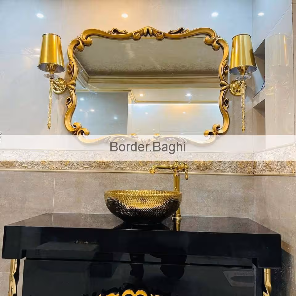 کار اجرا شده کابین روشویی مدل بردر مشکی طلایی سایز 120 در 45