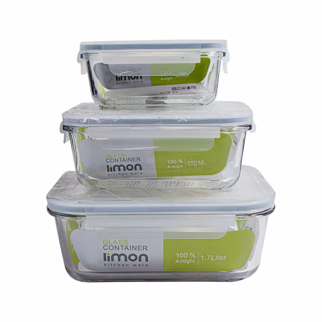 ست ظرف شیشه ای 6 پارچه لیمون مدل درب پلاستیکی