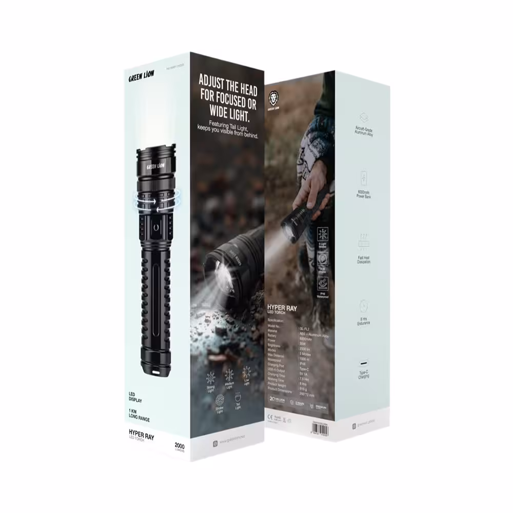 چراغ قوه گرین لاین 2000 لومن مدل GL-FL2 (فروش عمده و تک)