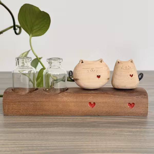 گلدان جفتی گربه قلبی طرح یک