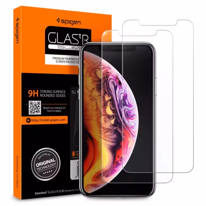 محافظ صفحه نمایش اسپیگن مدل GlastR Slim مناسب گوشی آیفون 11 ProMax/XS Max – پک دوتایی