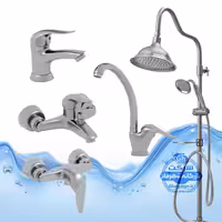 ست 5 عددی شیرآلات برند آیدا صنعت مدل قهرمان | شیر ظرفشویی   روشویی   حمام   توالت   علم دوش شیپوری | کروم مات