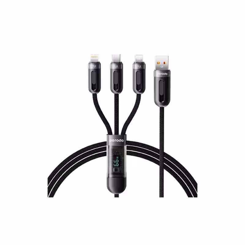 کابل شارژ 3 سر پرودو مدل PD-3N1A2CLM-BK