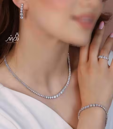💍سرويس جواهری تنیسی  خاص و زيبا(گردنبند ، گوشواره ، دستبند و انگشتر) نقره عیار 925 (S_6051)‌‌‌‌‌‌ ‌