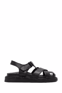 کفش صندل زنانه  مجلسی  با بندهای سیاه و کفی ضخیم از چرم طبیعی 25SFD300918 برند Derimod – 8242