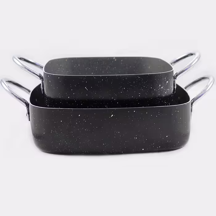 دو تابه چهارگوش دسته نقره ای