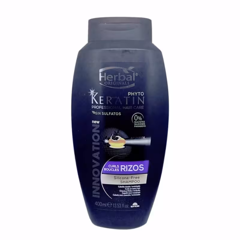 شامپو بدون سولفات موهای فر هربال سری Phyto Keratin مدل Rizos حجم 400 میل