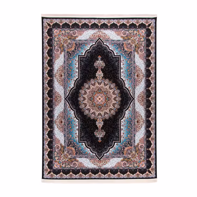 فرش ماشینی دنیای فرش طرح آراد زمینه سرمه ای