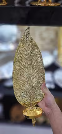 جا شمعی دیوارکوب برگ گردو طلایی