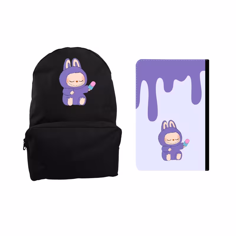 کوله پشتی مدرسه مدل عروسک labubu کد 48 به همراه کلاسور | کالا مکس