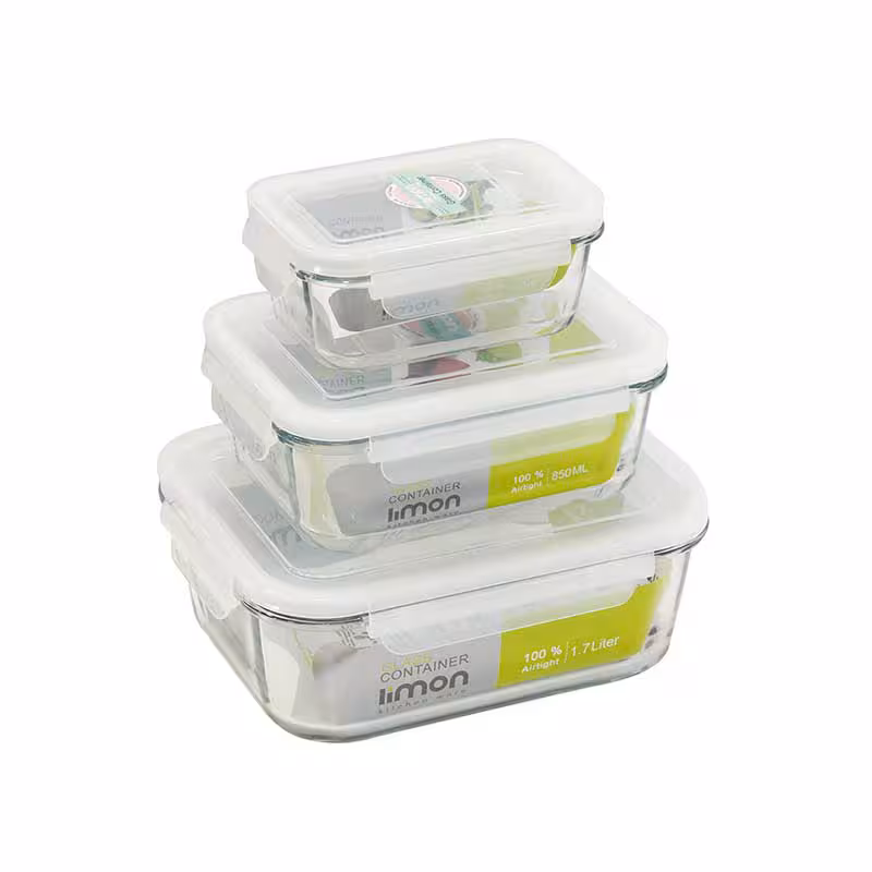 ظرف شیشه ای مستطیل 6 پارچه برند لیمون مدل 180635