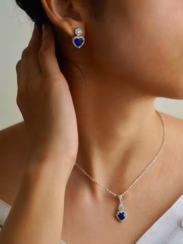 نیمست قلب یاقوت کبود نقره جواهری کد 00302