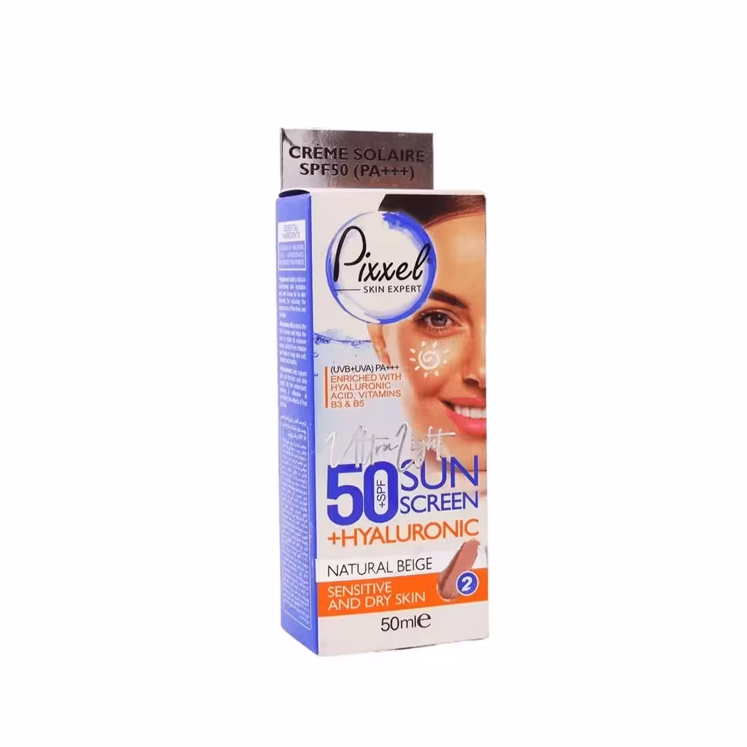 کرم ضد آفتاب SPF50 رنگی بژ طبیعی پوست خشک و حساس پیکسل
