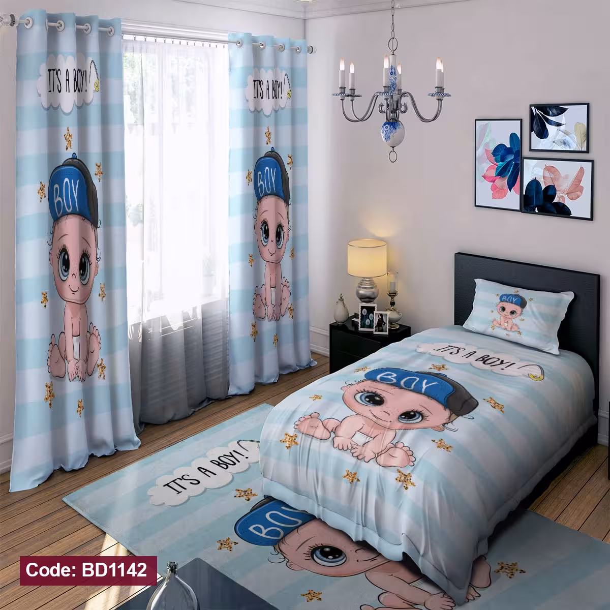 پرده پانچی مخمل چاپی پسرانه کد 1142