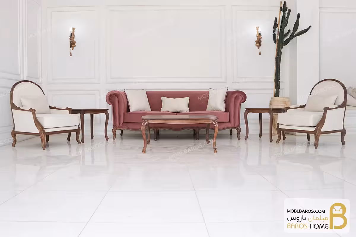 مبل کلاسیک و راحتی 8 نفره گندم و جورجیا چستر شیاره و روما