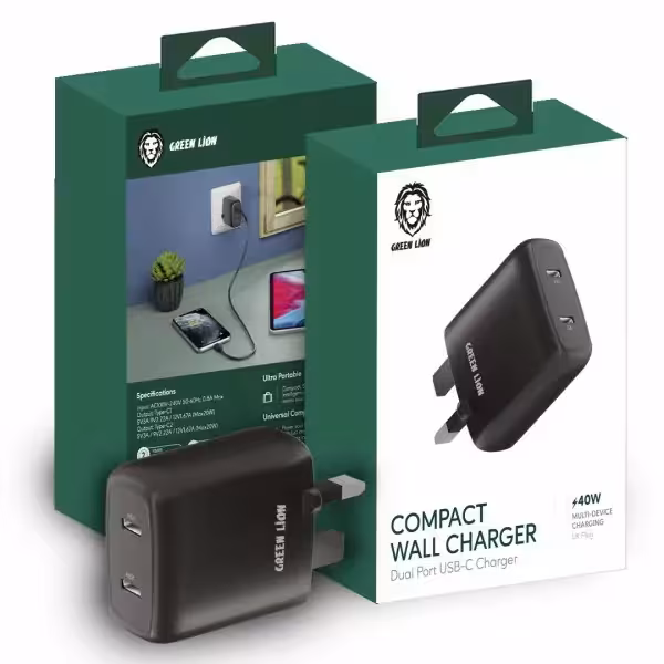سر شارژر 40 وات گرین Green Dual Port USB-C Wall Charger 40W