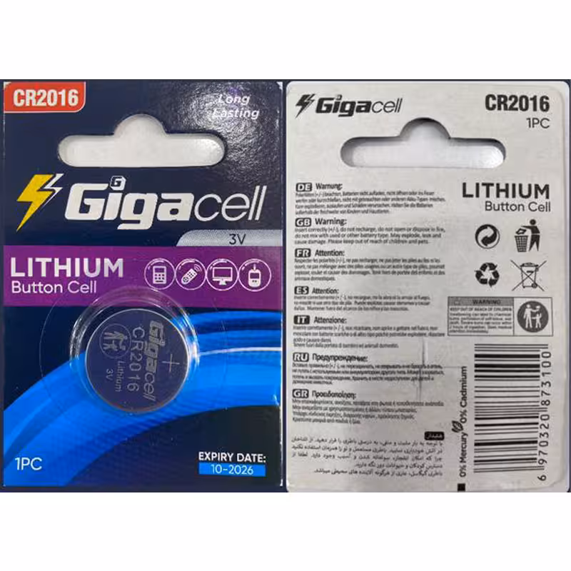 باتری سکه‌ ای لیتیومی گیگاسل مدل CR2016