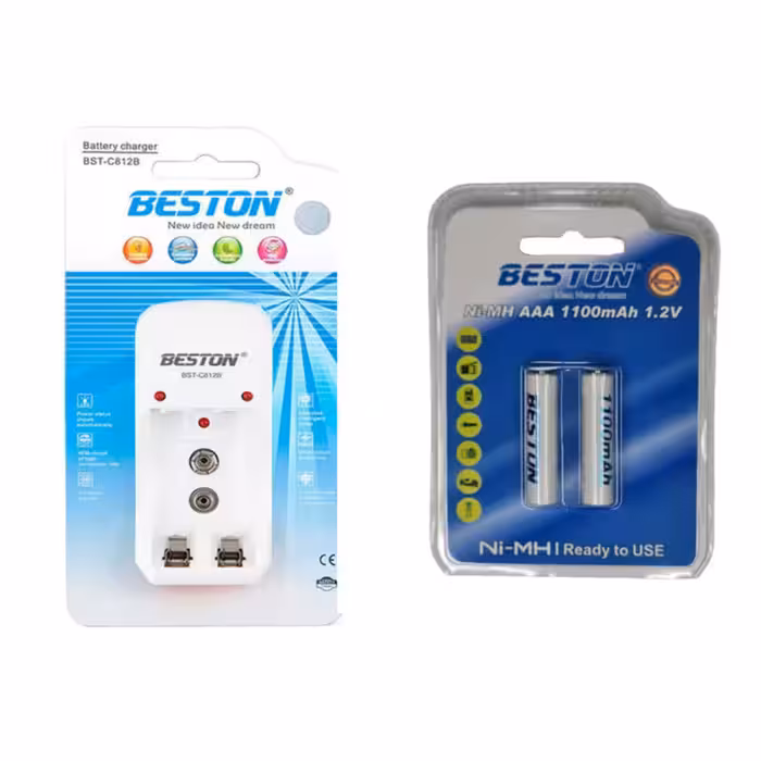 شارژر باتری بستون مدل C812B به همراه 2 عدد باتری نیم قلمی قابل شارژ Ni-MH ظرفیت 1100mAh