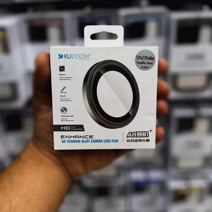 محافظ لنز دوربین رینگی برند KUZOOM مناسب برای گوشی موبایل اپل iPhone 15 Pro رنگ Black