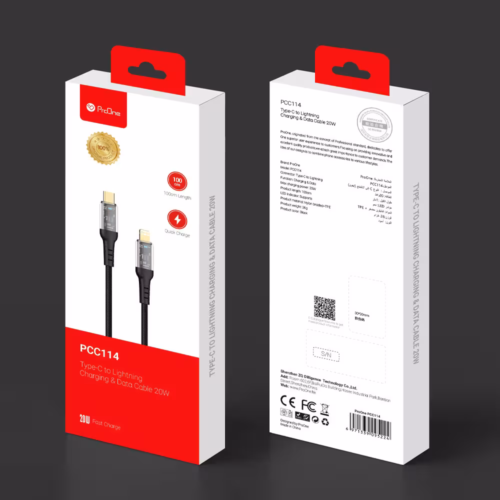 کابل تایپ سی به لایتنینگ پرووان TYPE-C TO LIGHTNING CABLE PCC114