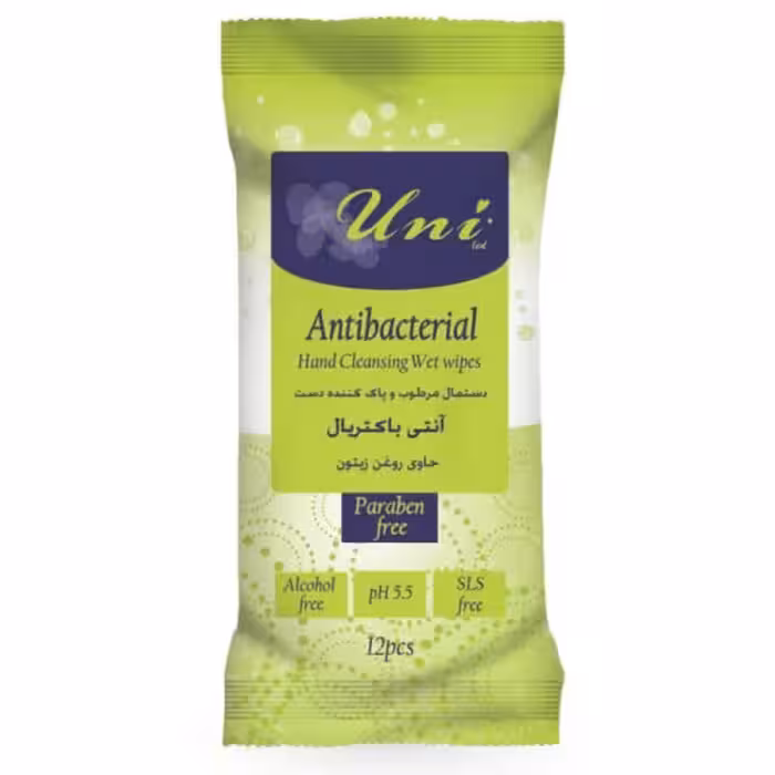 دستمال مرطوب و پاک کننده دست آنتی باکتریال یونی 12 عددی