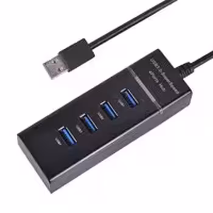 هاب 4 پورت کلید دار LED دار  USB3.0 با کابل 30 سانتی پک آبی