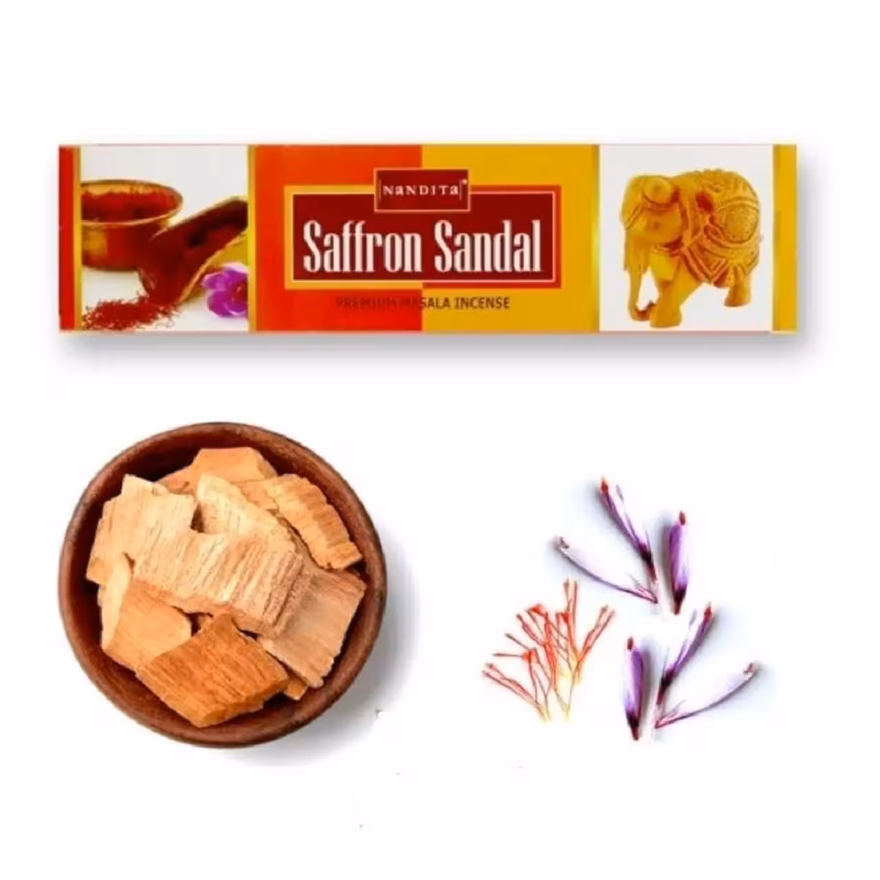 عود دست ساز ناندیتا مدل صندل زعفرانی بسته 30 عددی