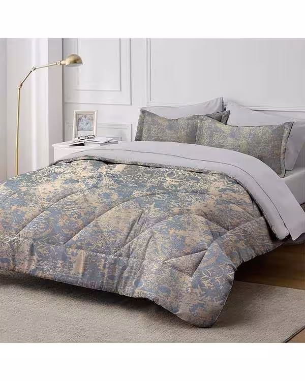 سرویس لحاف روتختی دو نفره 8 تکه سبز آبی نوپه هوم Nopehome طرح مخمل شانل طلاکوب کد DDGE