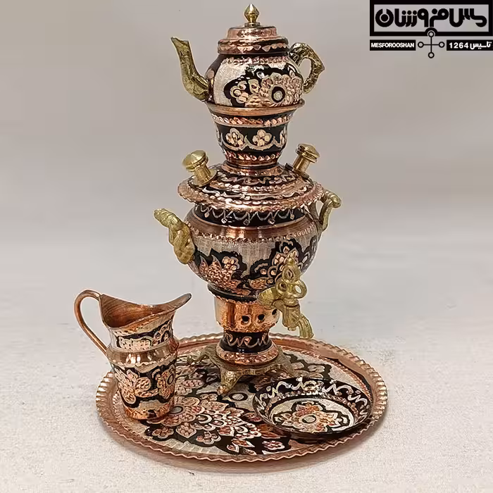 ست سیسمونی مسی سماور نقره‌کوب مدل کاسیاس