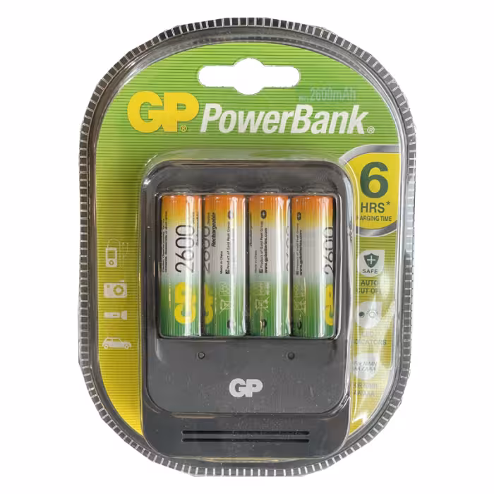 شارژر باتری 4 عددی بهمراه باتری GP 2UW 2600ma