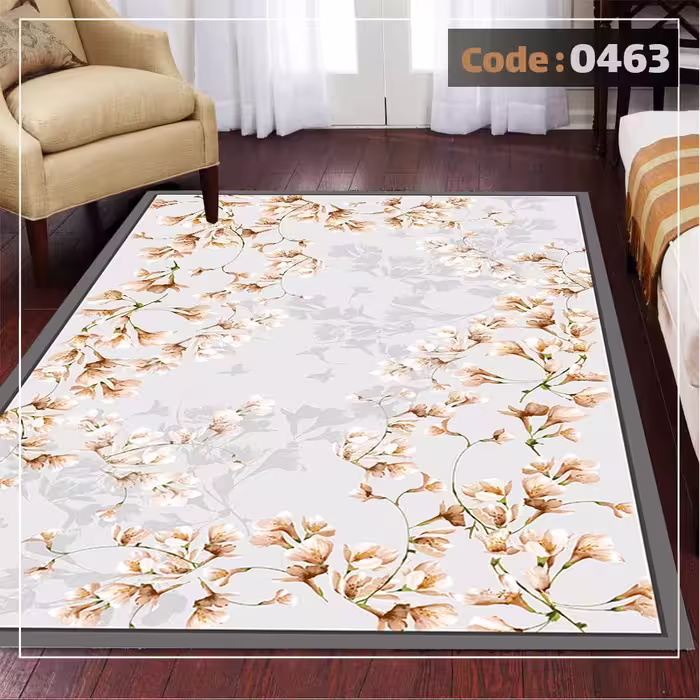 کاورفرش روفرشی دورکشدار گوشه لیفه ای طوسی کرم کد 0463