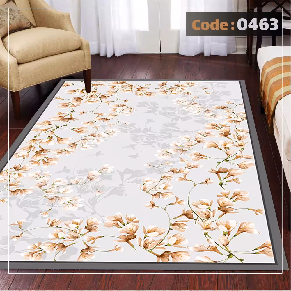 کاورفرش روفرشی دورکشدار گوشه لیفه ای طوسی کرم کد 0463