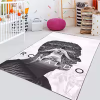 فرش چاپی طرح سیاه و سفید رونالد، زمینه روشن، کد WA-3667
