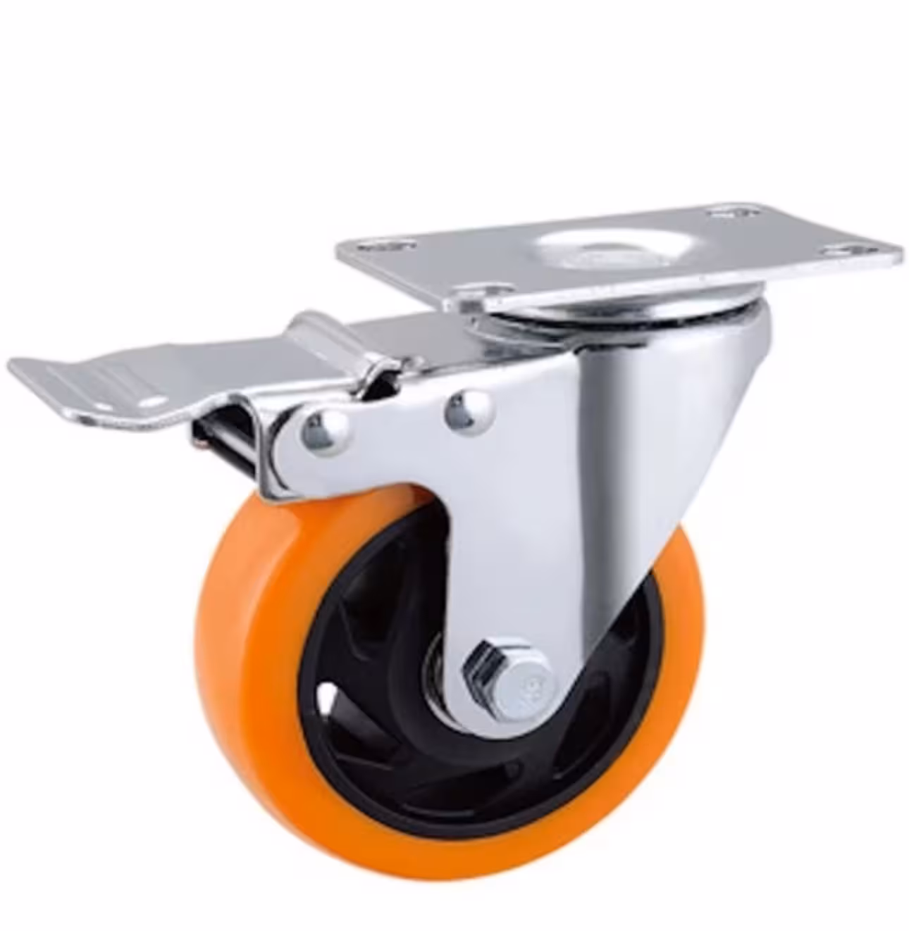 چرخ لوکس نارنجی پایه گردان ترمزدار وارداتی سایز (100)