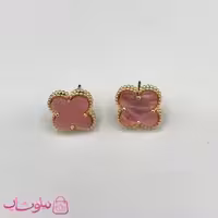 گوشواره میخی دخترانه صورتی طرح ونکلیف آبکاری طلا کیفیت مستر کد 240