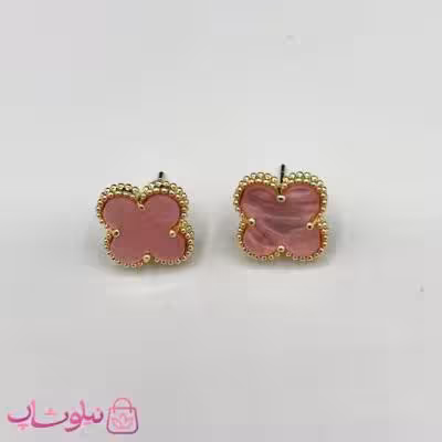 گوشواره میخی دخترانه صورتی طرح ونکلیف آبکاری طلا کیفیت مستر کد 240