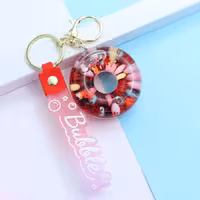 سرکلیدی شیشه ای آویز کیف آکواریومی دونات قرمز 33854