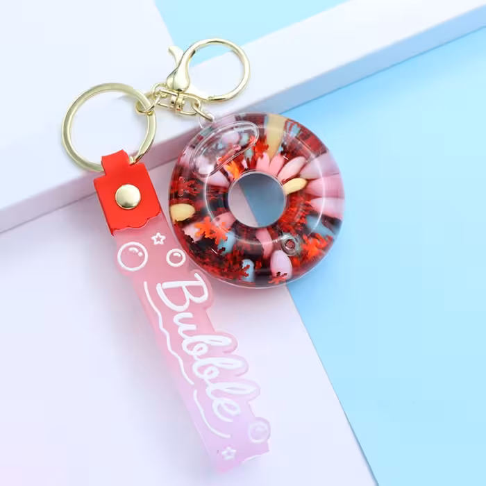 سرکلیدی شیشه ای آویز کیف آکواریومی دونات قرمز 33854