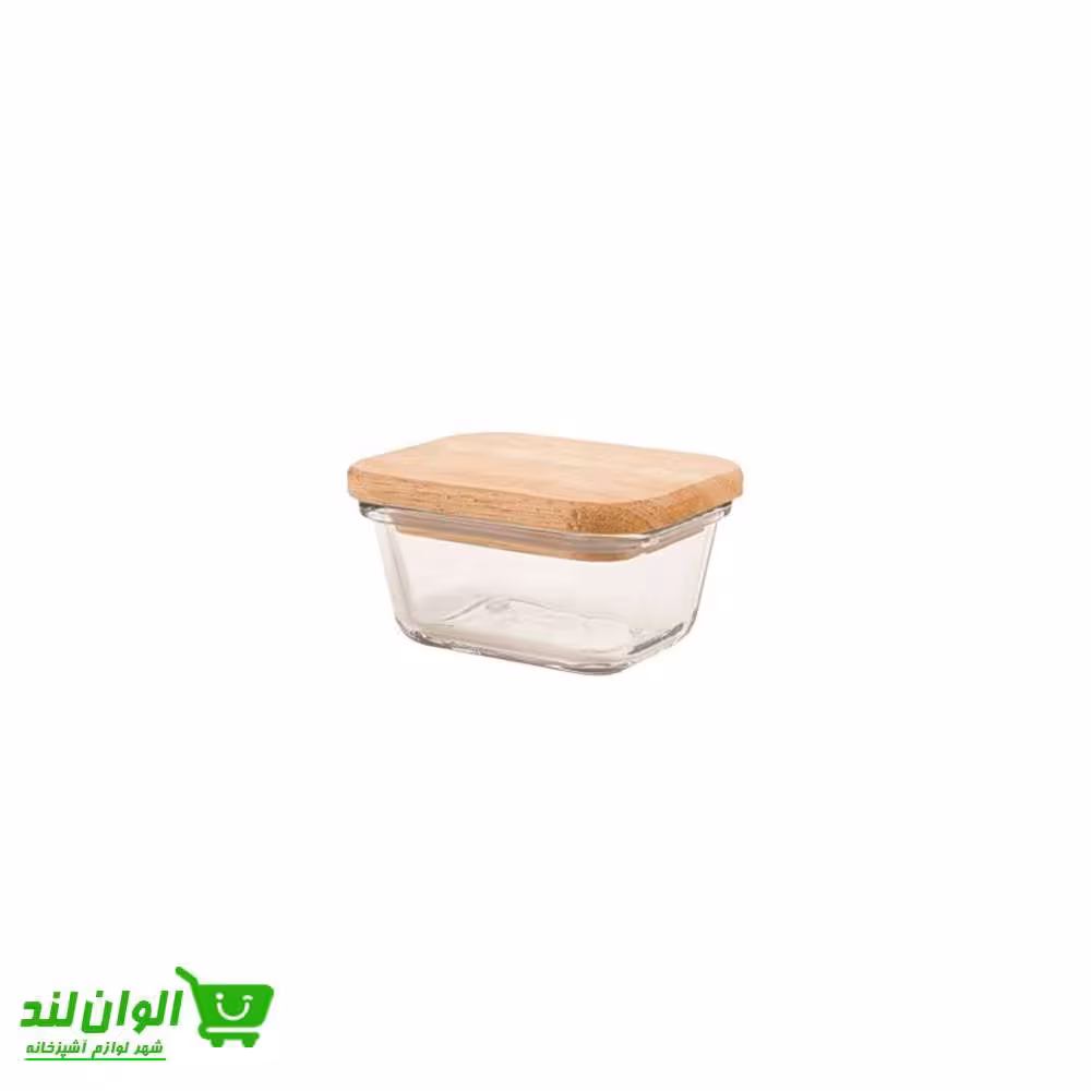 ظرف شیشه ای مستطیل لیمون 180 میلی لیتر مدل درب چوبی کد 37223