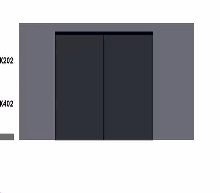 مکانیزم روف هنگ 240 سانتی متری دو درب متحرک چوبی ساختمانی لینکیج متقارن برقی سینکرونایز با عرض هر درب حداکثر 120 سانتی متر فانتونی کد k402