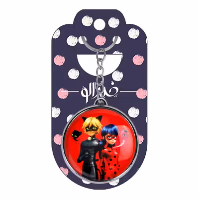 جاکلیدی خندالو طرح دختر کفشدوزکی و پسر گربه ای مدل دوطرفه کد 34423443