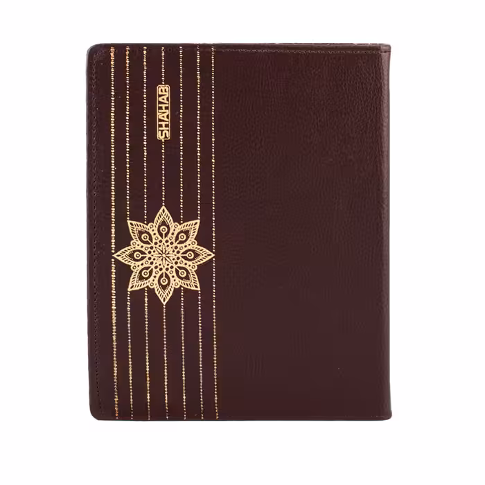 کلاسور مدل یک تکه چرمی طلاکوب شده 20 حلقه