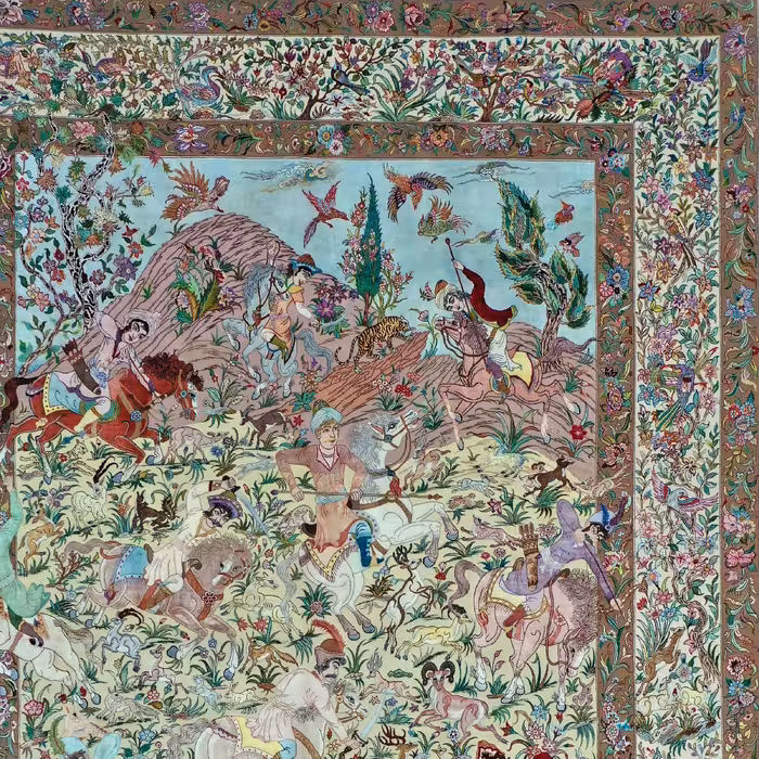 فرش دستباف 12 متری پورمعمار مدل شکارگاه کد 110