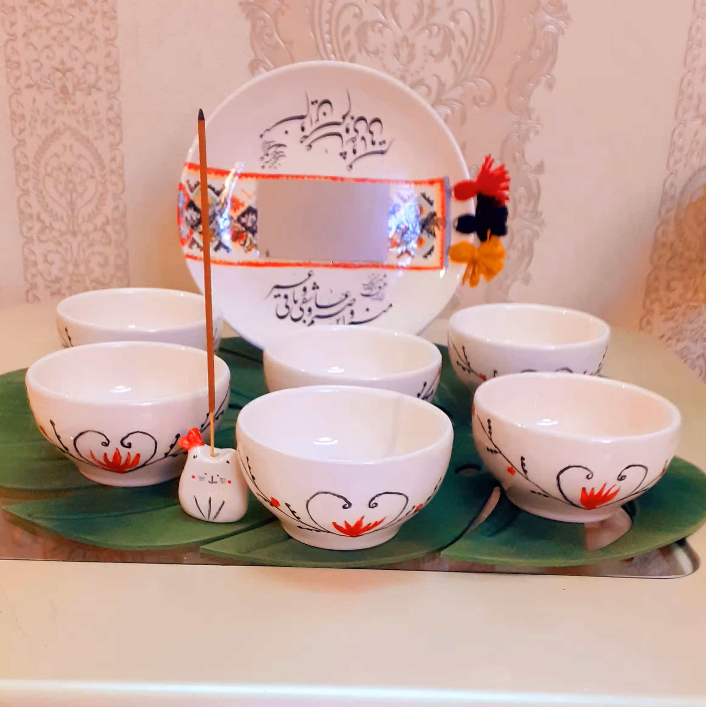 ست هفت سین خاص سرامیک دستساز نقاشی کار دست  کامل مصرفی 