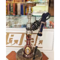 قلیان کامل برنجی یک مرتبه شمش قلم زنی، طرح ترنج شاه توت، گارانتی 10 سال